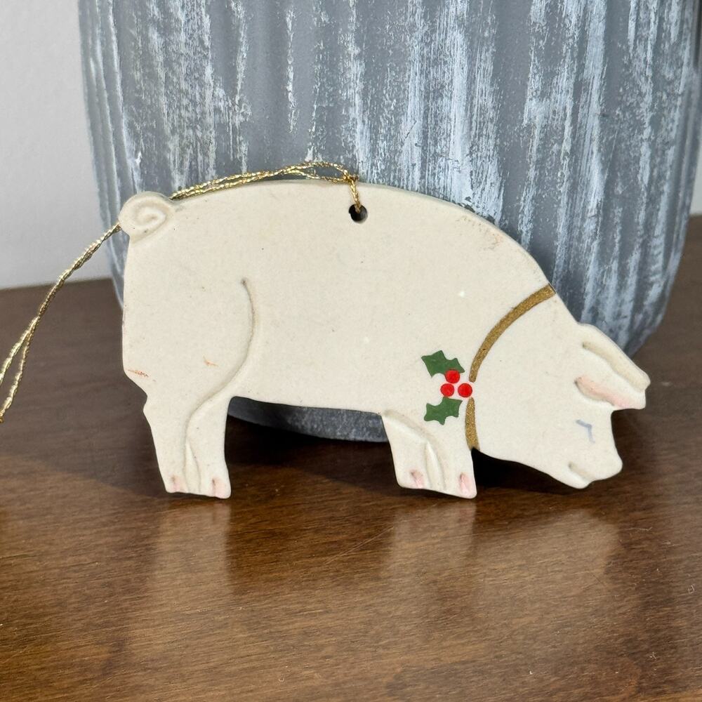 Vintage Tewksbury Handcrafted Pig Christmas Ornament 1991